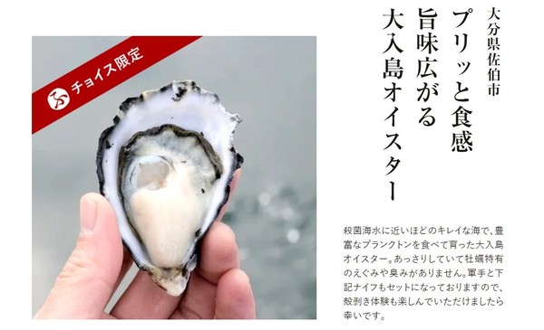 『「ふるさとチョイス限定」のすごい品特集』で大入島オイスターが紹介されました。